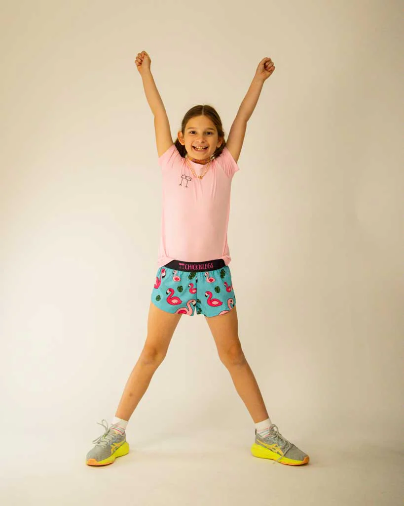 Girls' Blue Flamingo Running Shorts - Image 7