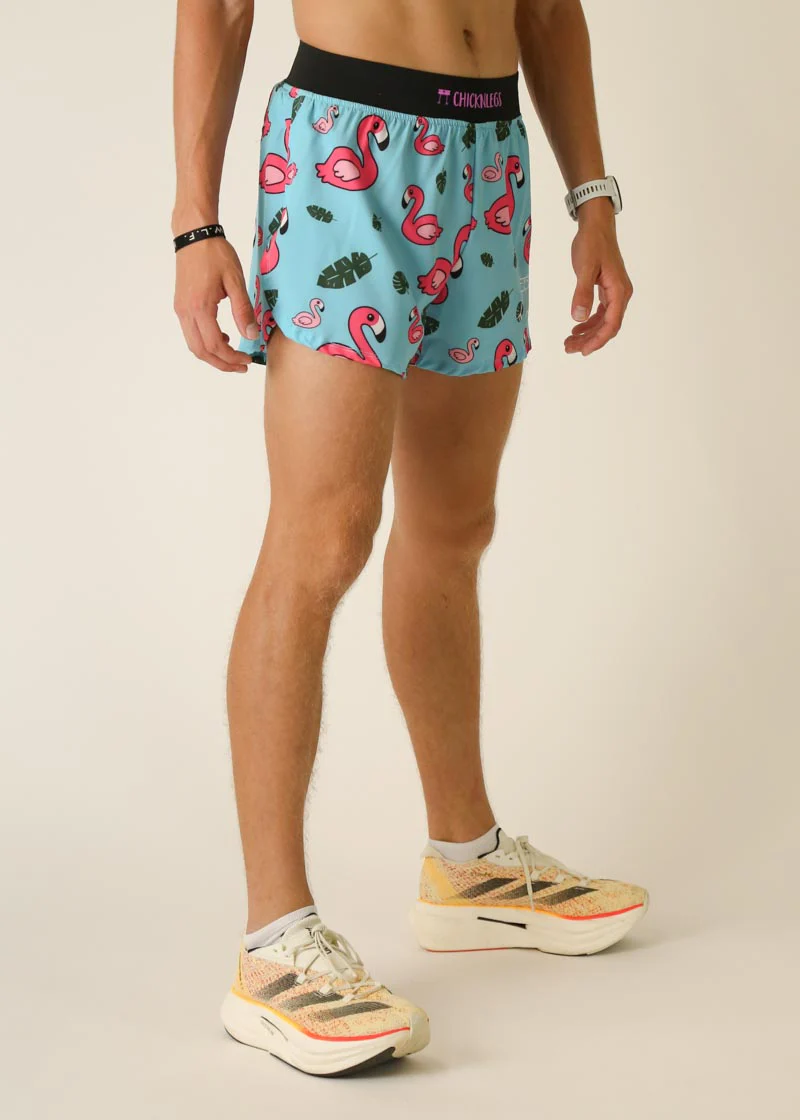 Men's Blue Flamingo 4" Half Split Shorts - Image 3