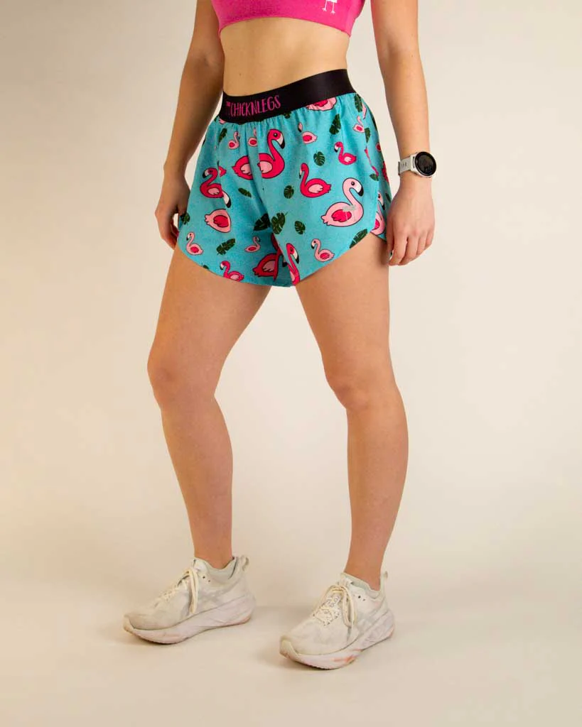 Women's Blue Flamingo 4" Split Shorts - Image 3