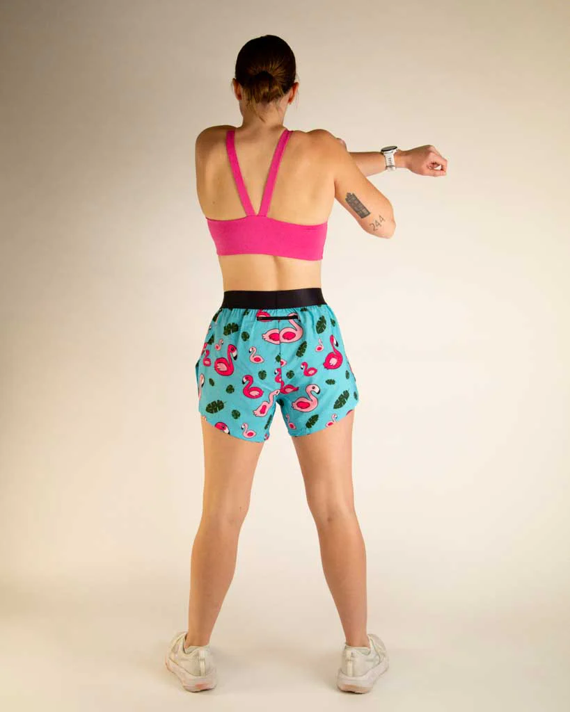 Women's Blue Flamingo 4" Split Shorts - Image 5